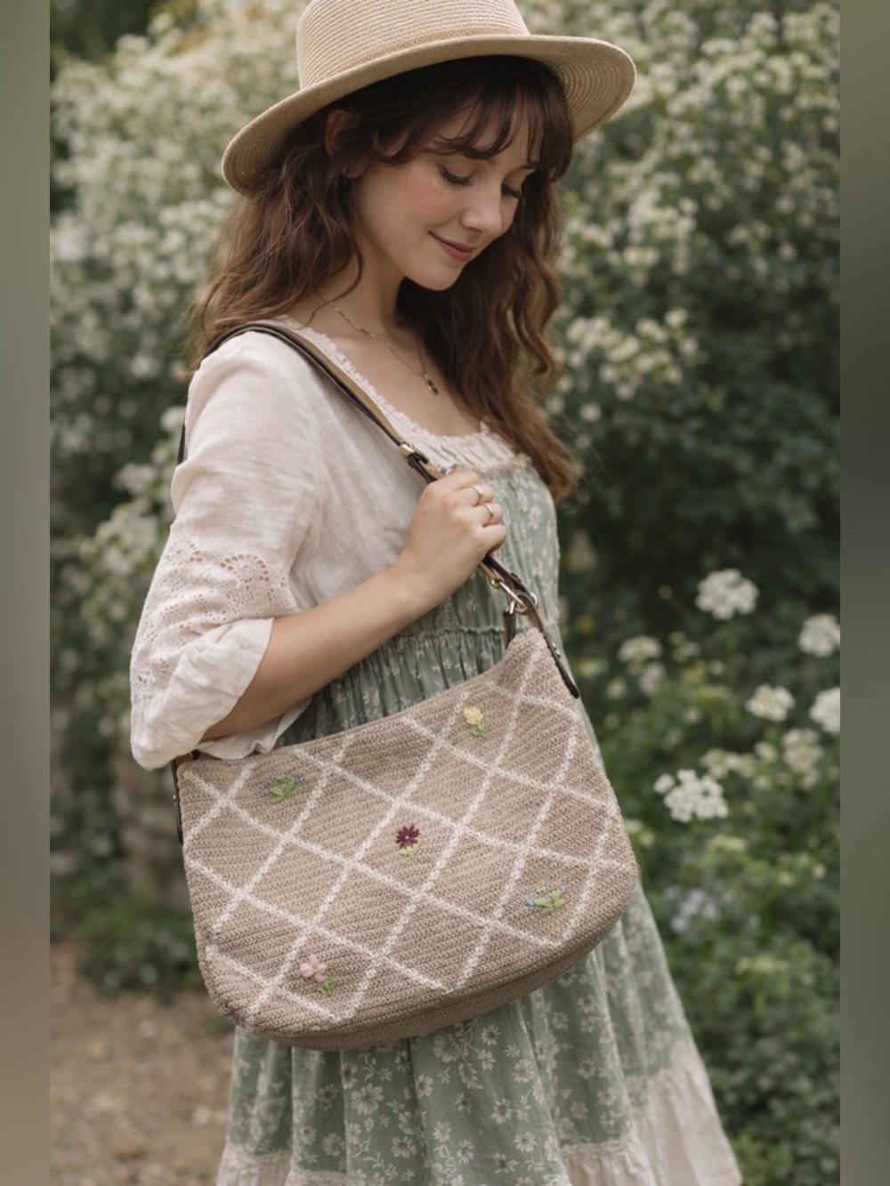 Vintage Liz Claiborne Crochet Floral Shoulder Bag